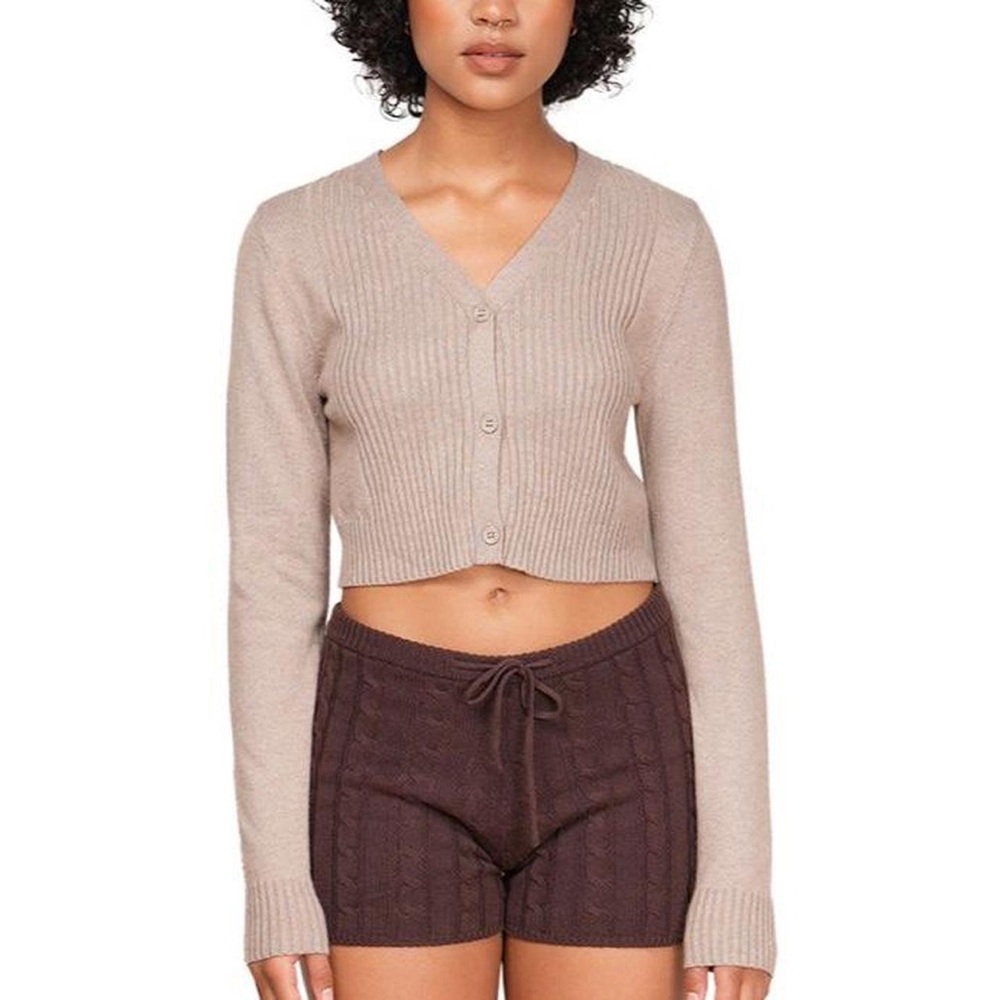 NWT My Mum Made It- Soft Rib Cardigan - Taupe - S-M